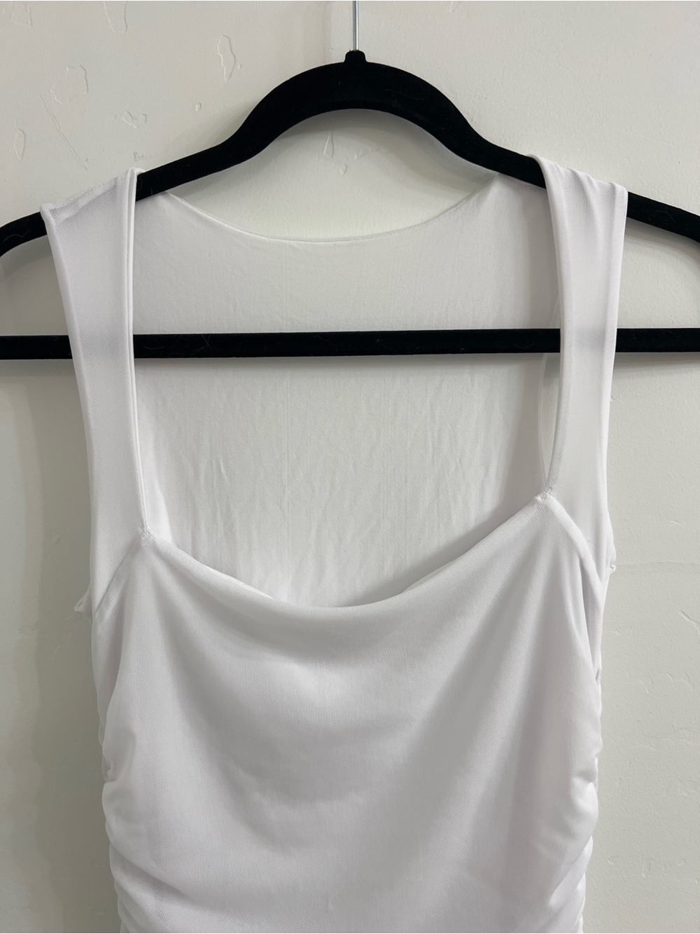 White Ruched Ruffle Maxi Dress - Picture 2 of 4